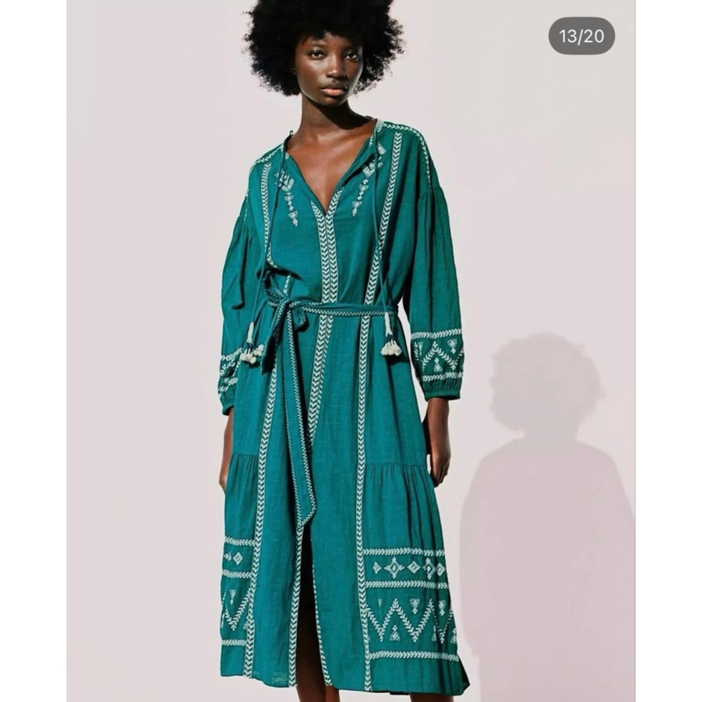 Women's Zara Teal Embroidered Maxi Dress